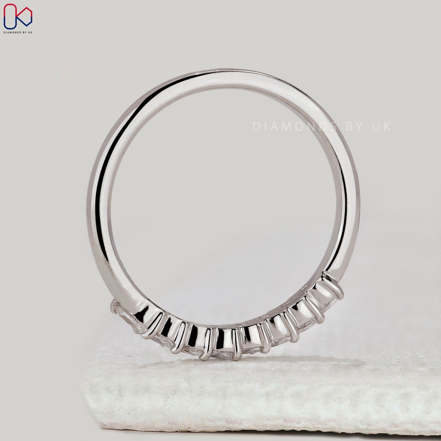 Marquise Cut Half Eternity White Gold Wedding Band