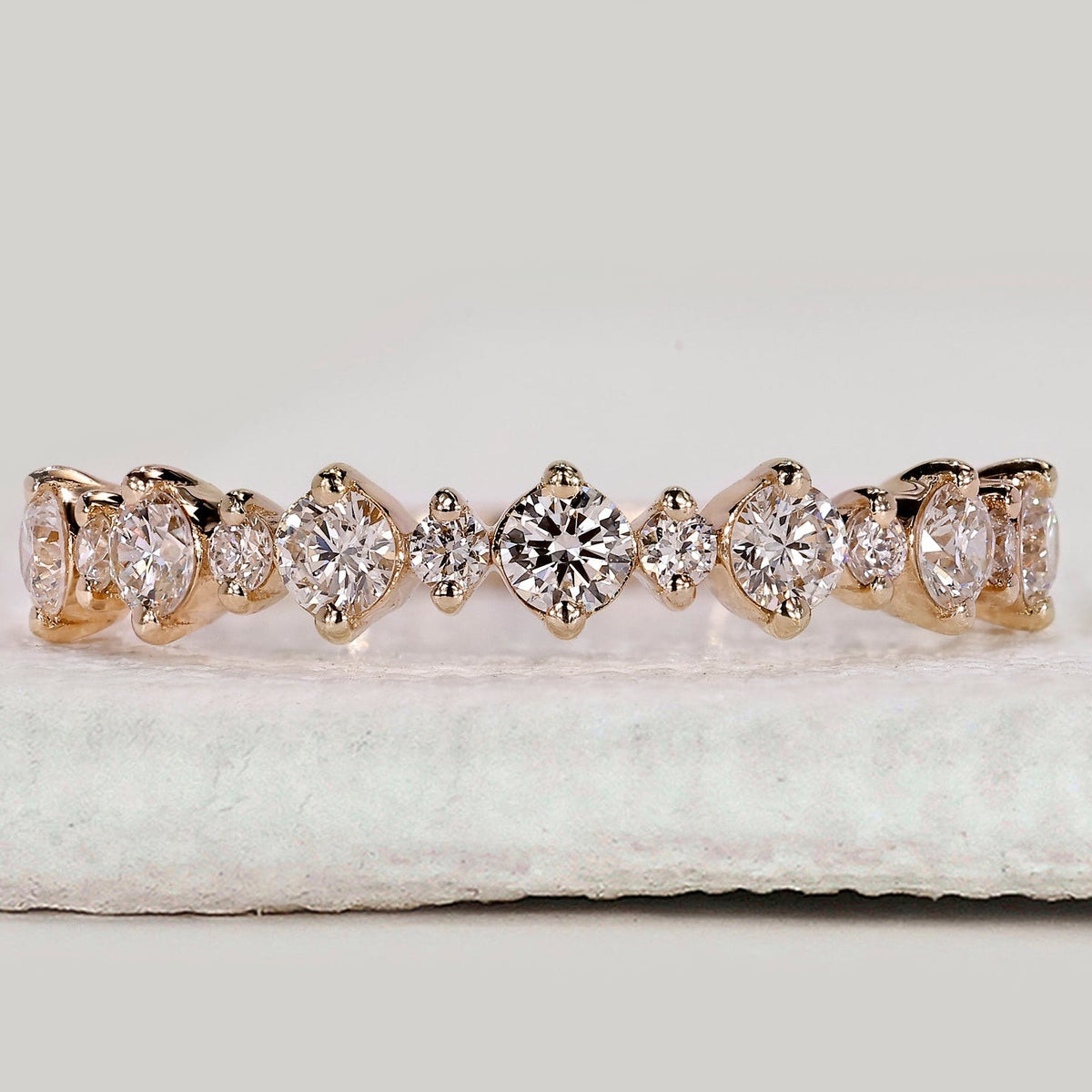 Yellow Gold Round Diamond Half Eternity Band