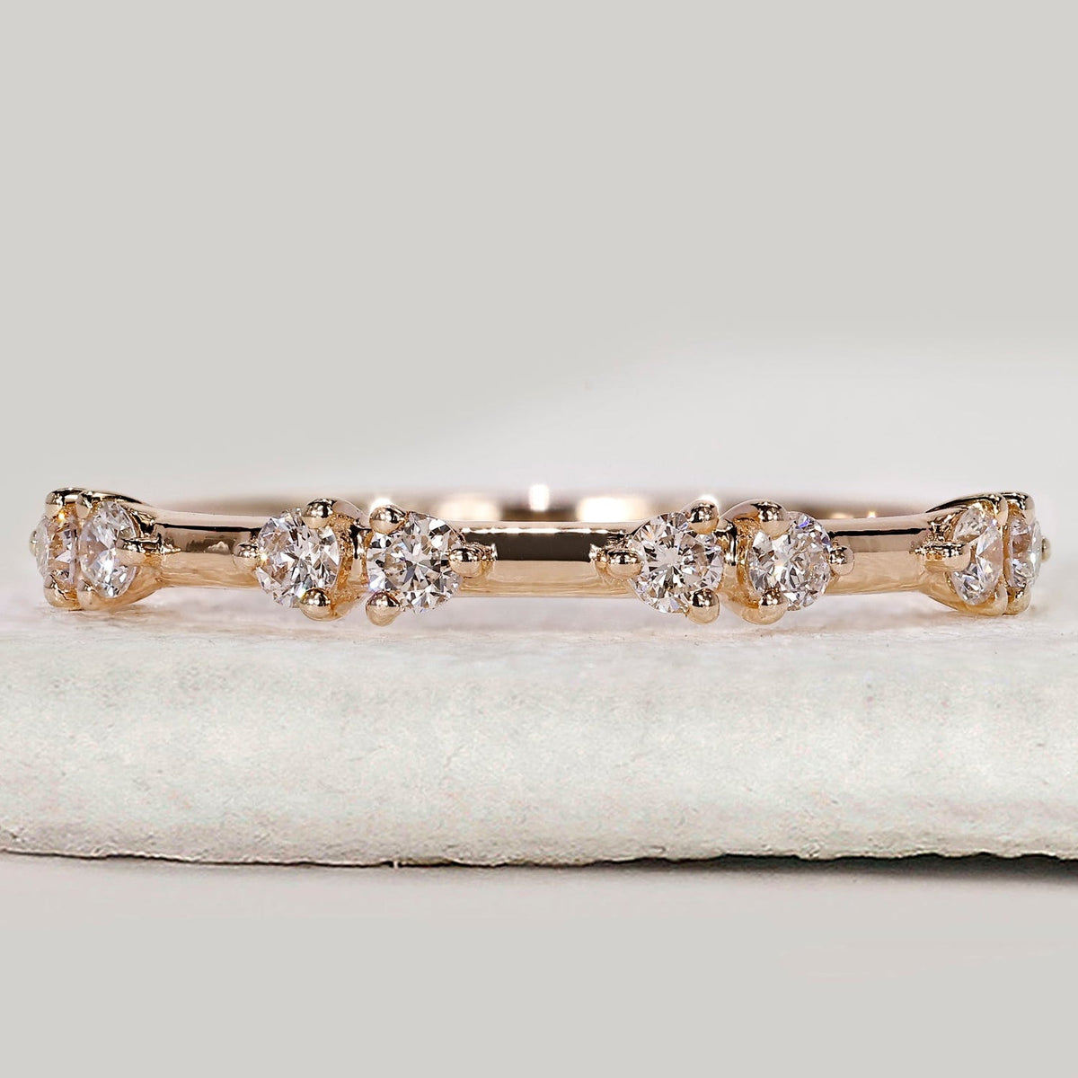 Distance Pave Round Cut Diamond Wedding Band