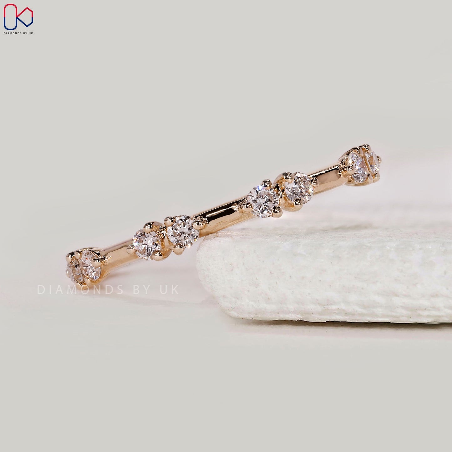 Distance Pave Round Cut Diamond Wedding Band