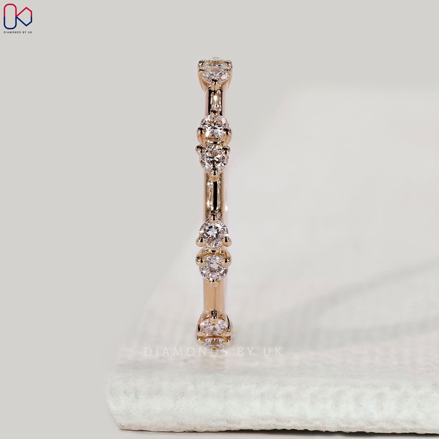 Distance Pave Round Cut Diamond Wedding Band