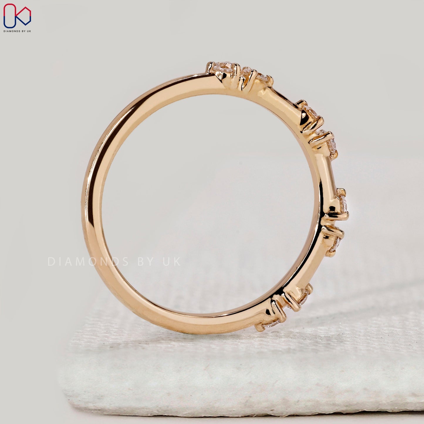 Distance Pave Round Cut Diamond Wedding Band