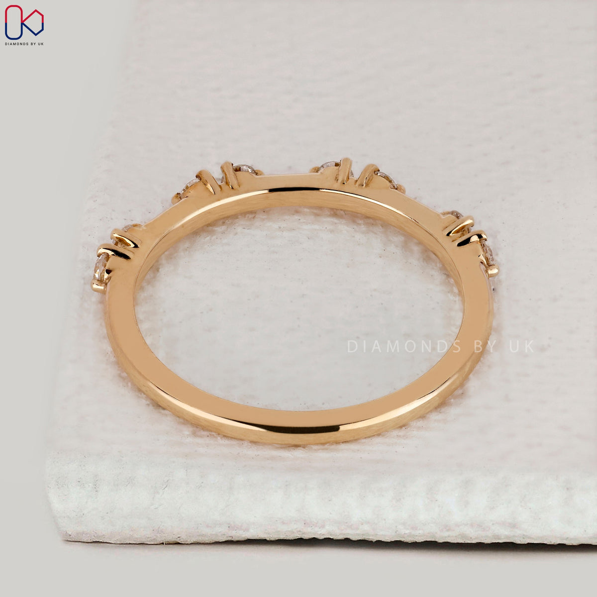 Distance Pave Round Cut Diamond Wedding Band