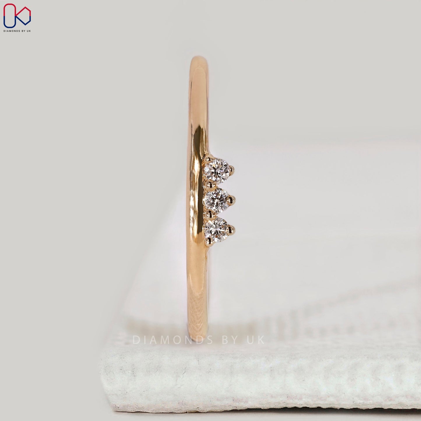 Yellow Gold Round Diamond 3 Stone Wedding Band
