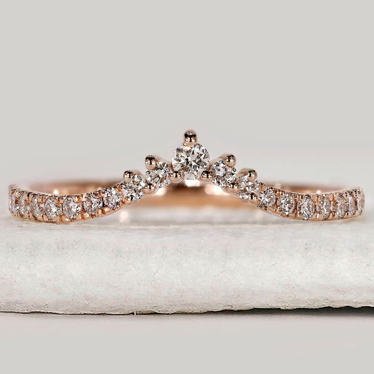 V Shaped Half Eternity Round Diamond Wedding Band