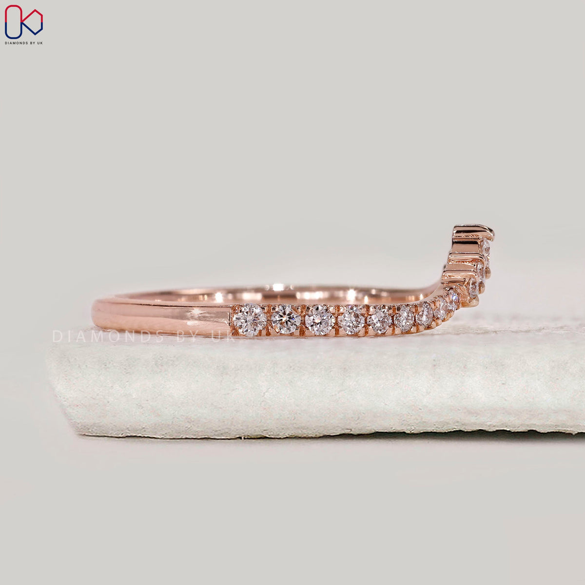 V Shaped Half Eternity Round Diamond Wedding Band