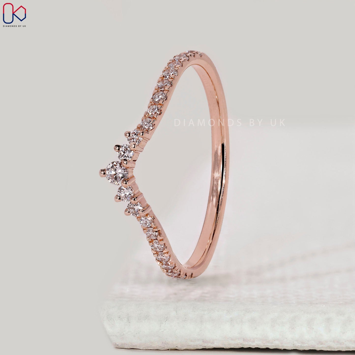 V Shaped Half Eternity Round Diamond Wedding Band