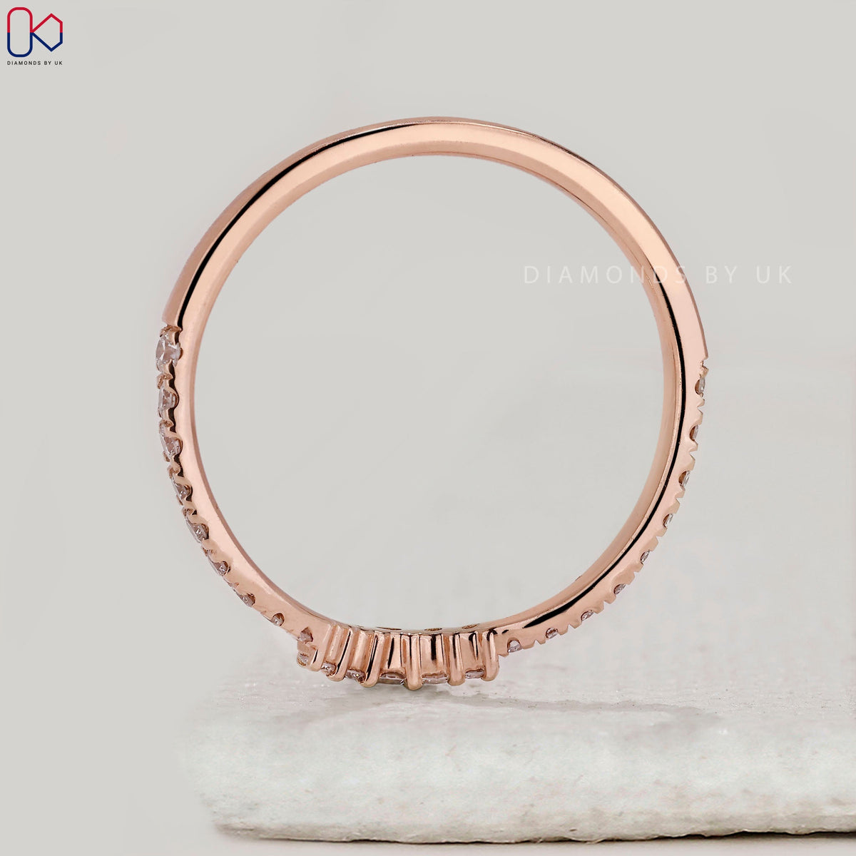V Shaped Half Eternity Round Diamond Wedding Band