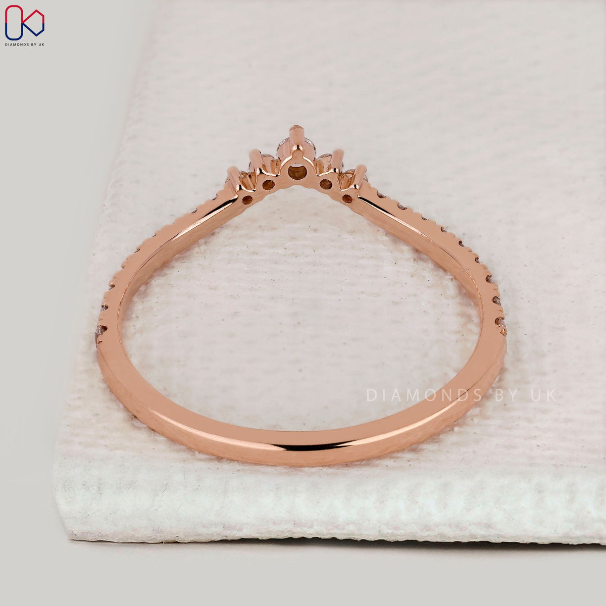V Shaped Half Eternity Round Diamond Wedding Band