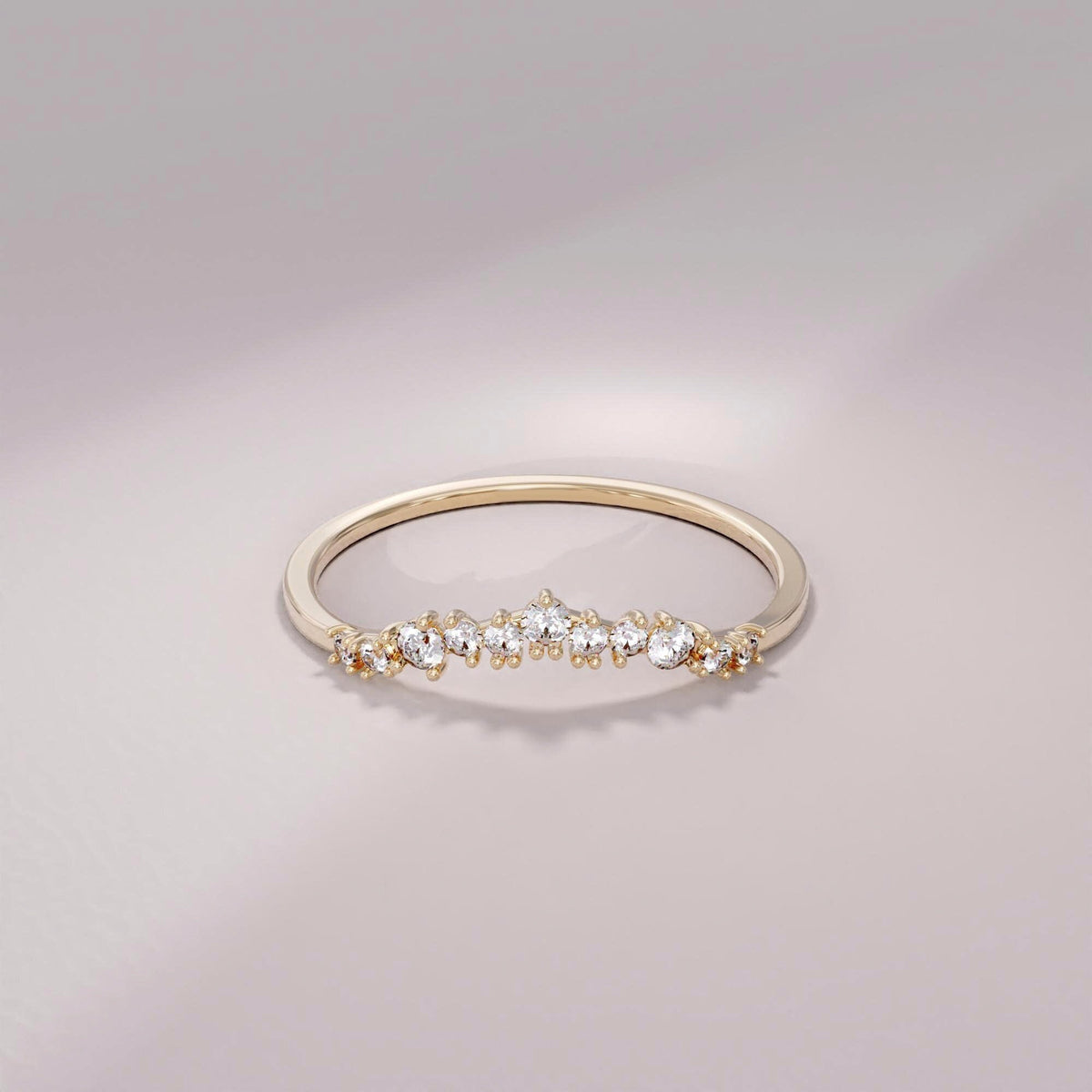 14k Solid Gold Nesting Enhancer Band – Curved Diamond Contour Ring, Minimalist Shaped Stacking Bridal Jewelry for Women