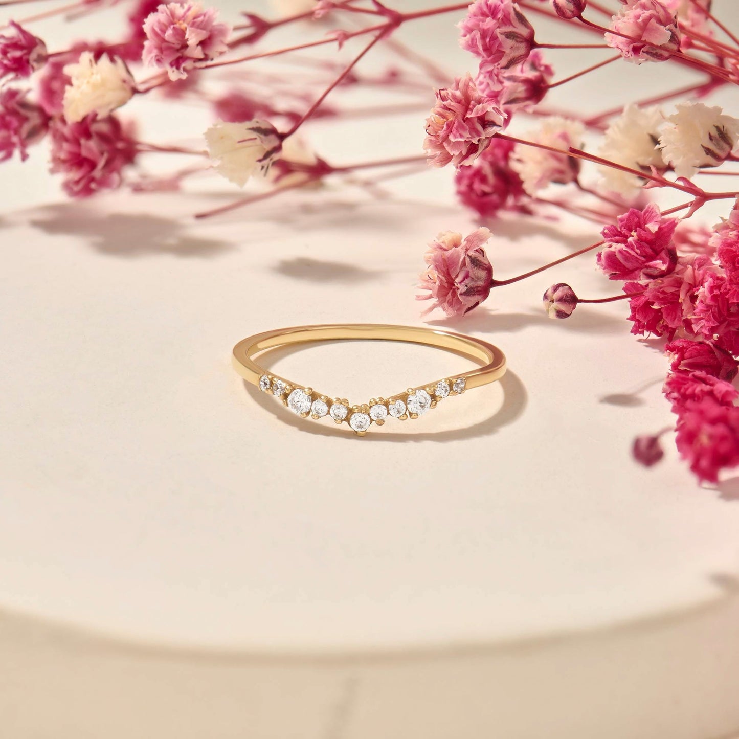 14k Solid Gold Nesting Enhancer Band – Curved Diamond Contour Ring, Minimalist Shaped Stacking Bridal Jewelry for Women