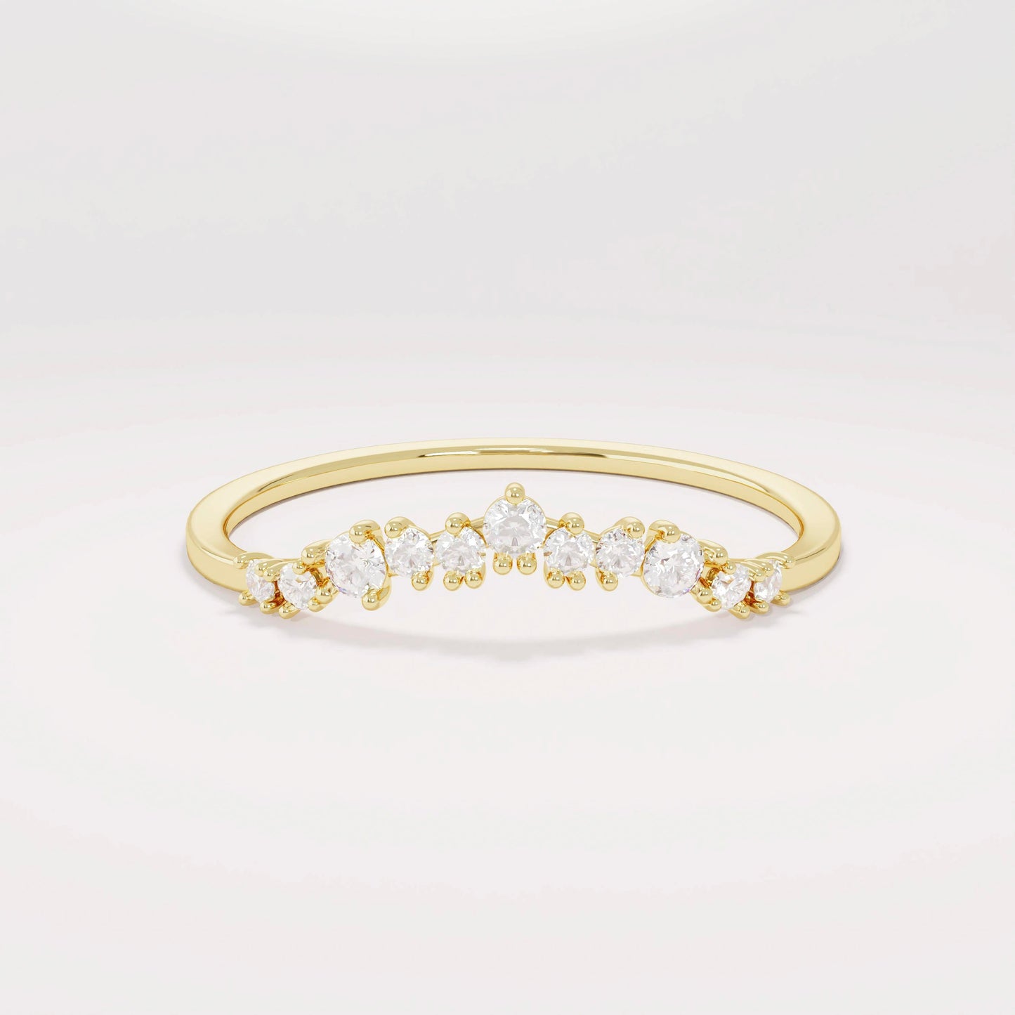 14k Solid Gold Nesting Enhancer Band – Curved Diamond Contour Ring, Minimalist Shaped Stacking Bridal Jewelry for Women