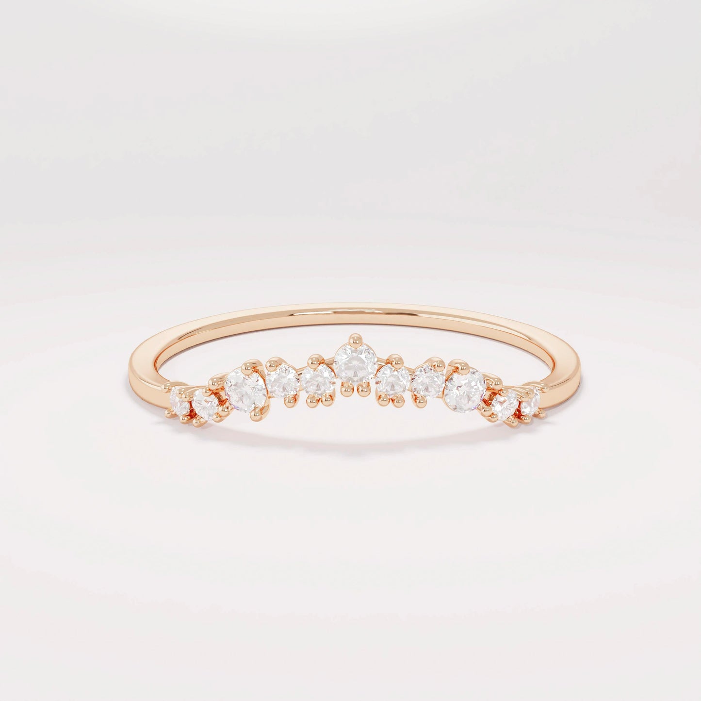 14k Solid Gold Nesting Enhancer Band – Curved Diamond Contour Ring, Minimalist Shaped Stacking Bridal Jewelry for Women