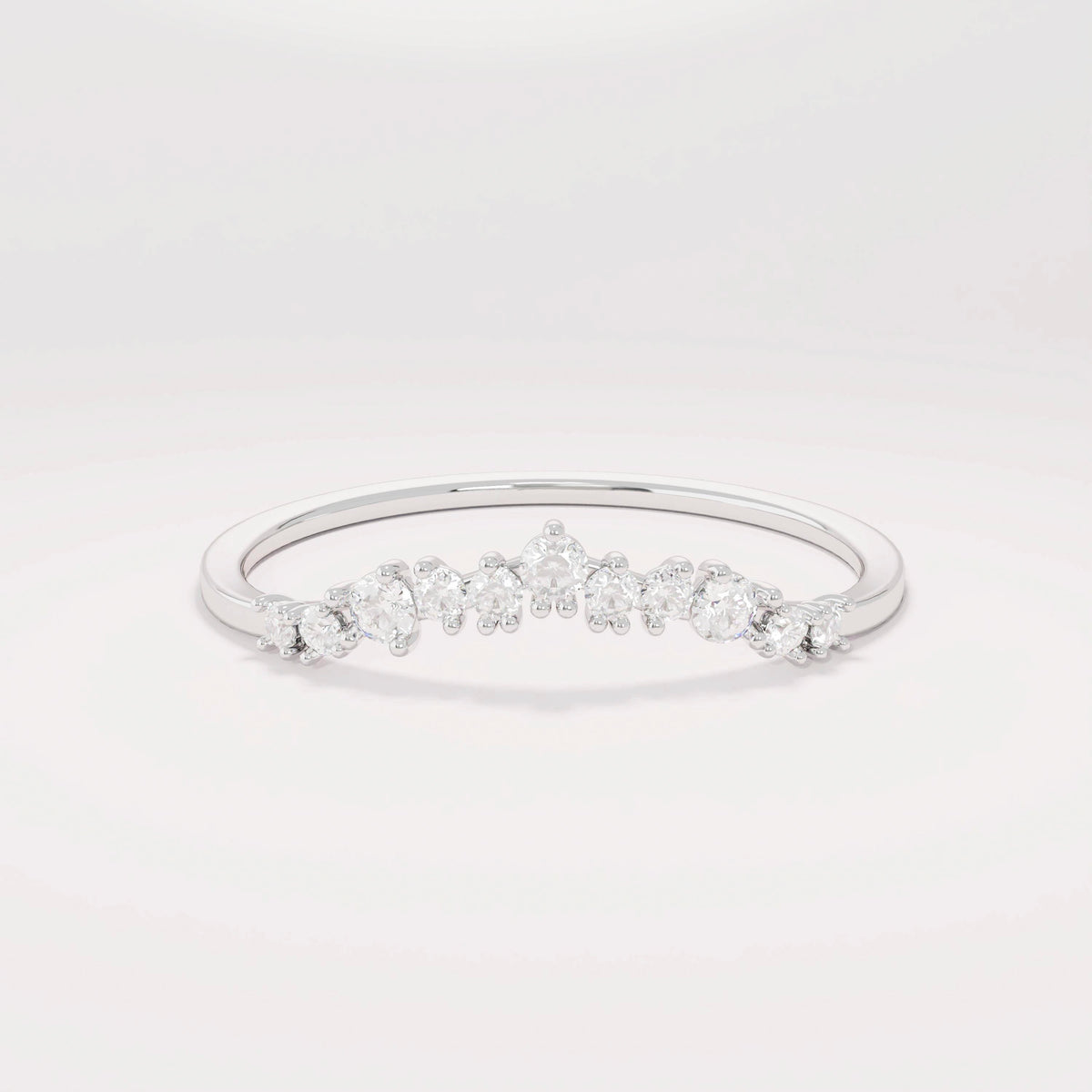 14k Solid Gold Nesting Enhancer Band – Curved Diamond Contour Ring, Minimalist Shaped Stacking Bridal Jewelry for Women