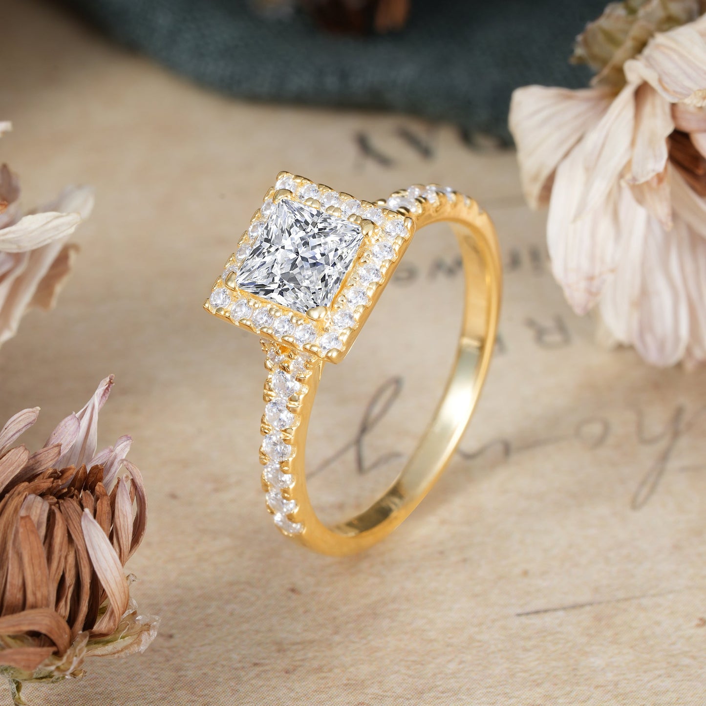 Princess Cut  Lab Diamond Engagement Ring Half Eternity Halo Promise Ring