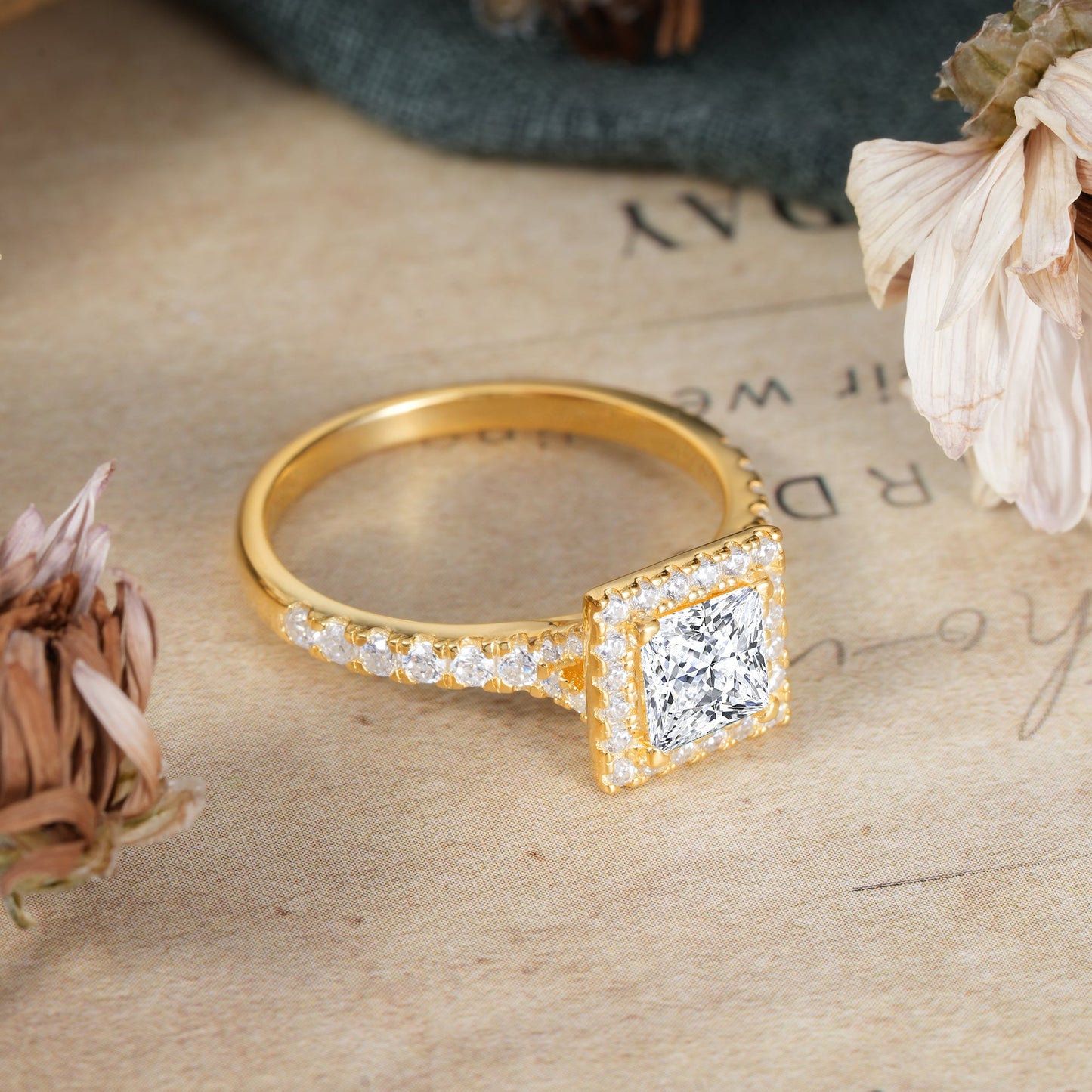 Princess Cut  Lab Diamond Engagement Ring Half Eternity Halo Promise Ring