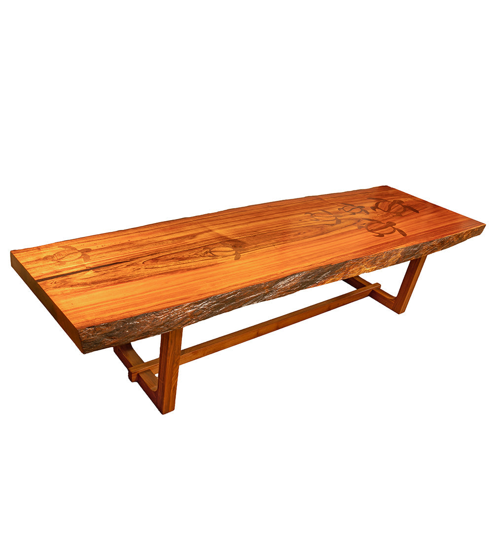 Freeform Dining Table with Natural Bark Edge with 6 Honu Inlays