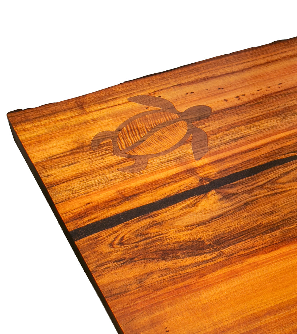 Freeform Dining Table with Natural Bark Edge with 6 Honu Inlays