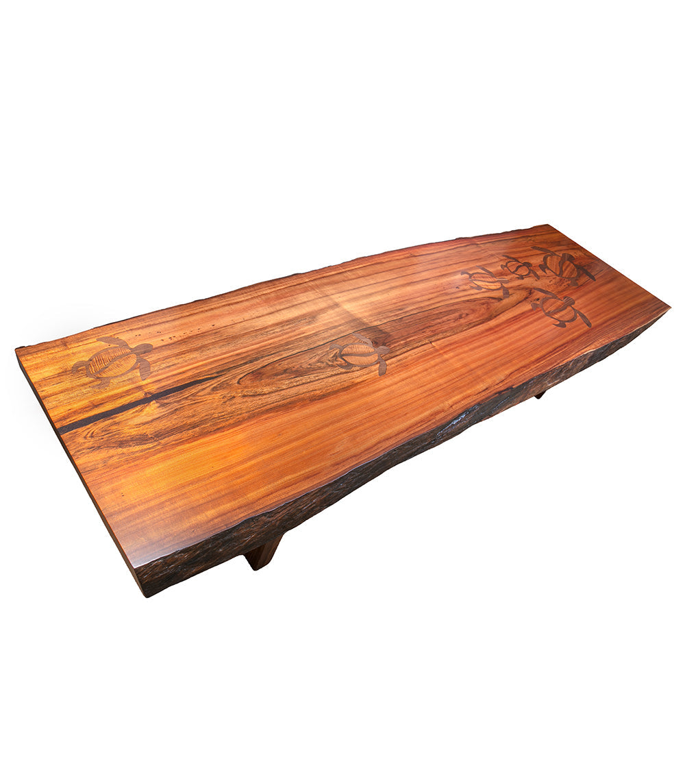 Freeform Dining Table with Natural Bark Edge with 6 Honu Inlays