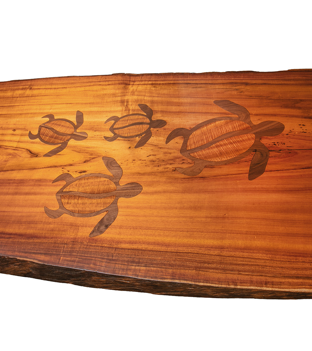 Freeform Dining Table with Natural Bark Edge with 6 Honu Inlays