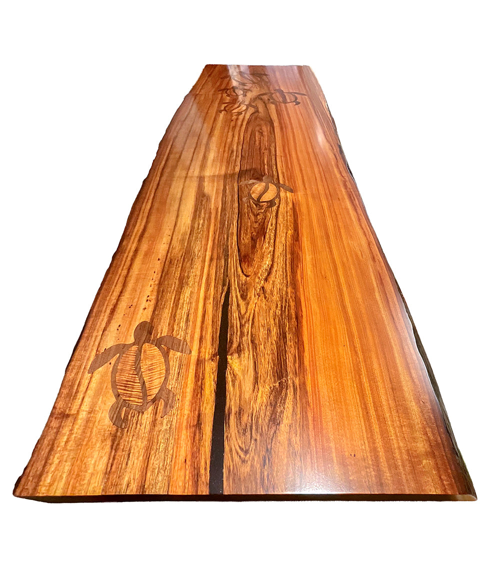 Freeform Dining Table with Natural Bark Edge with 6 Honu Inlays