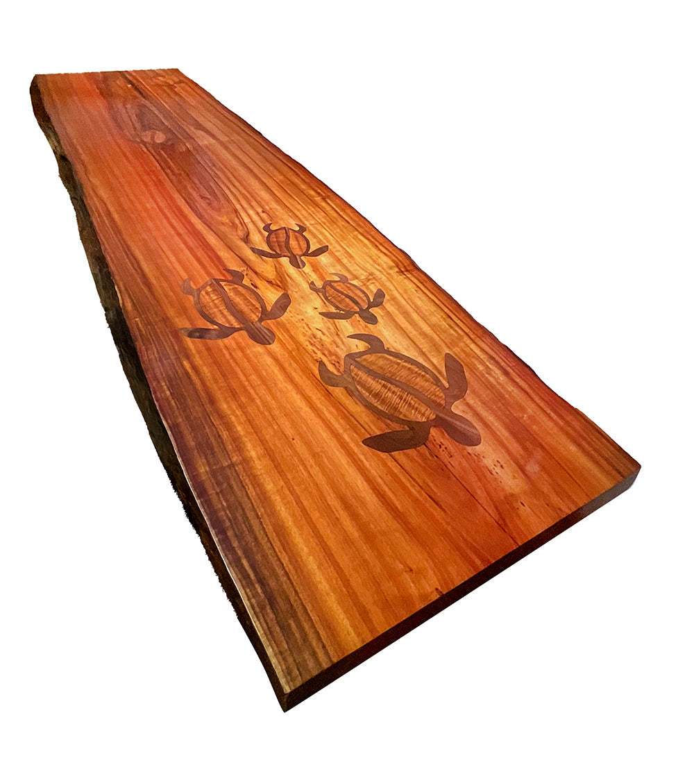 Freeform Dining Table with Natural Bark Edge with 6 Honu Inlays