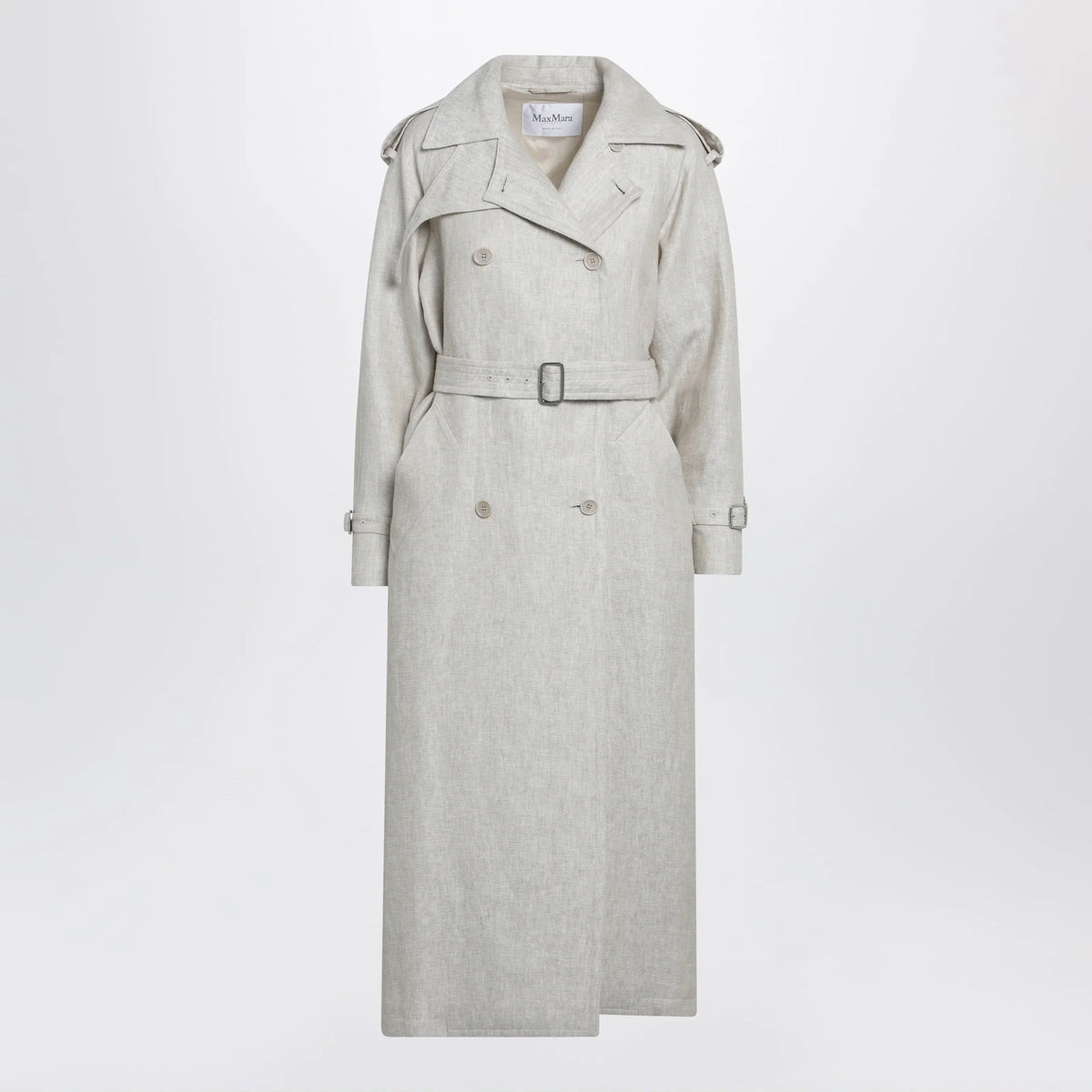 Max Mara - Sand-coloured double-breasted duster coat in linen drill