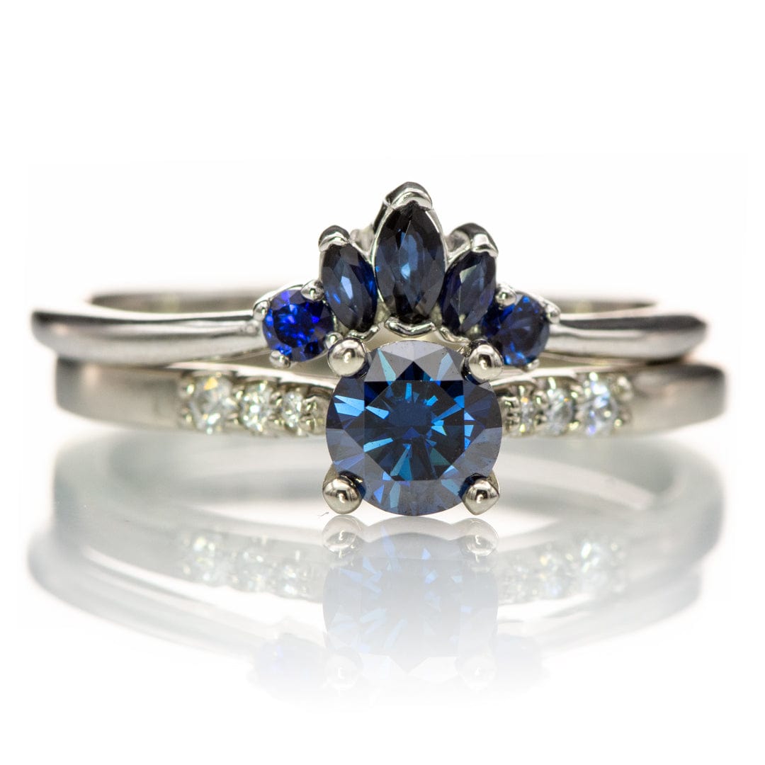 Blue Moissanite Prong Set Natalie Engagement Ring with Accented Cathedral Shank