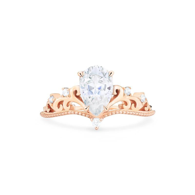 [Veronica] Vintage Crown Pear Engagement Ring in Diamond / Moissanite