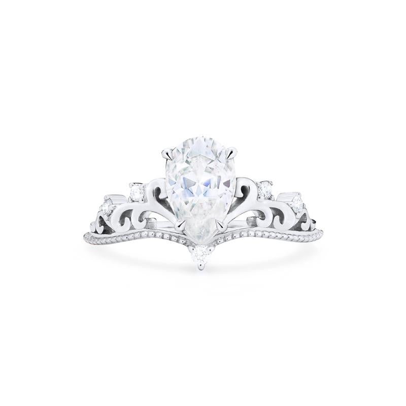 [Veronica] Vintage Crown Pear Engagement Ring in Diamond / Moissanite