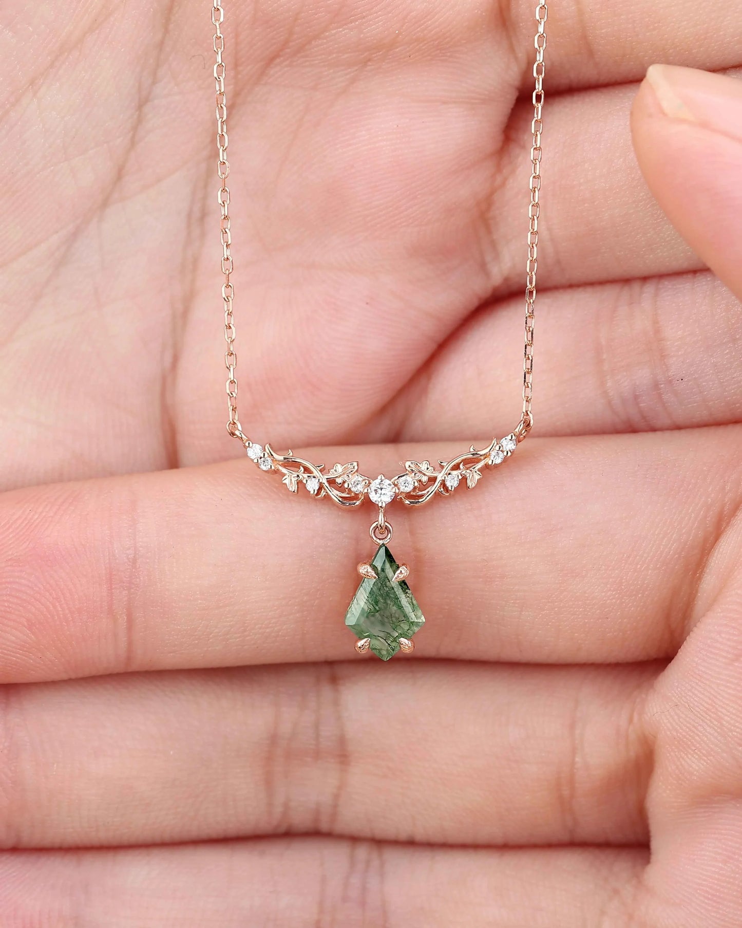 Maple Whisper Kite Cut Moss Agate Maple Leaf Necklace