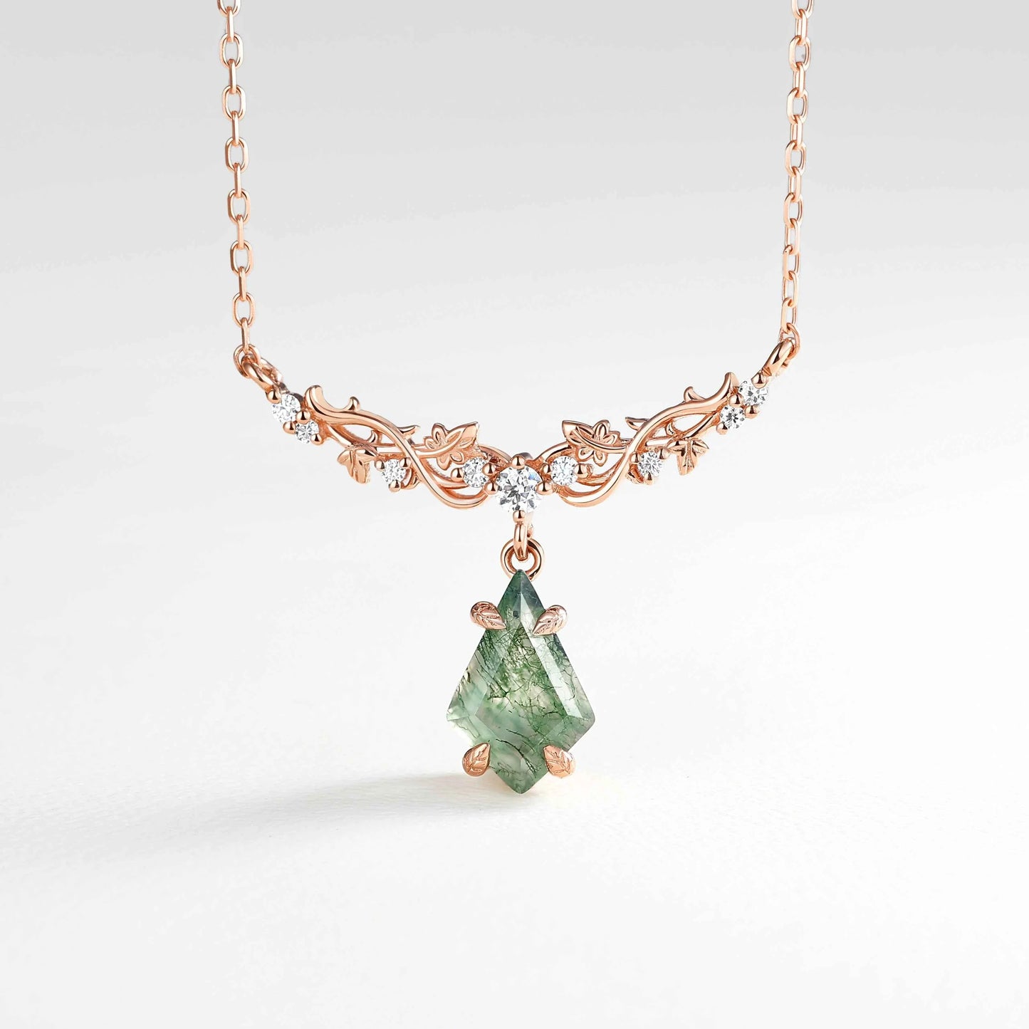 Maple Whisper Kite Cut Moss Agate Maple Leaf Necklace
