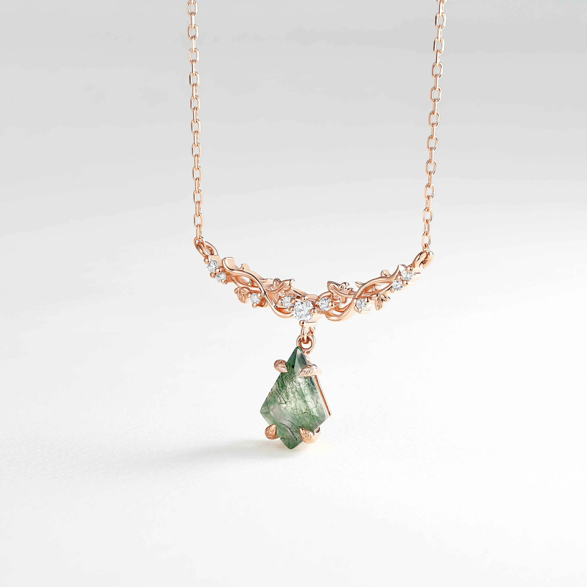 Maple Whisper Kite Cut Moss Agate Maple Leaf Necklace