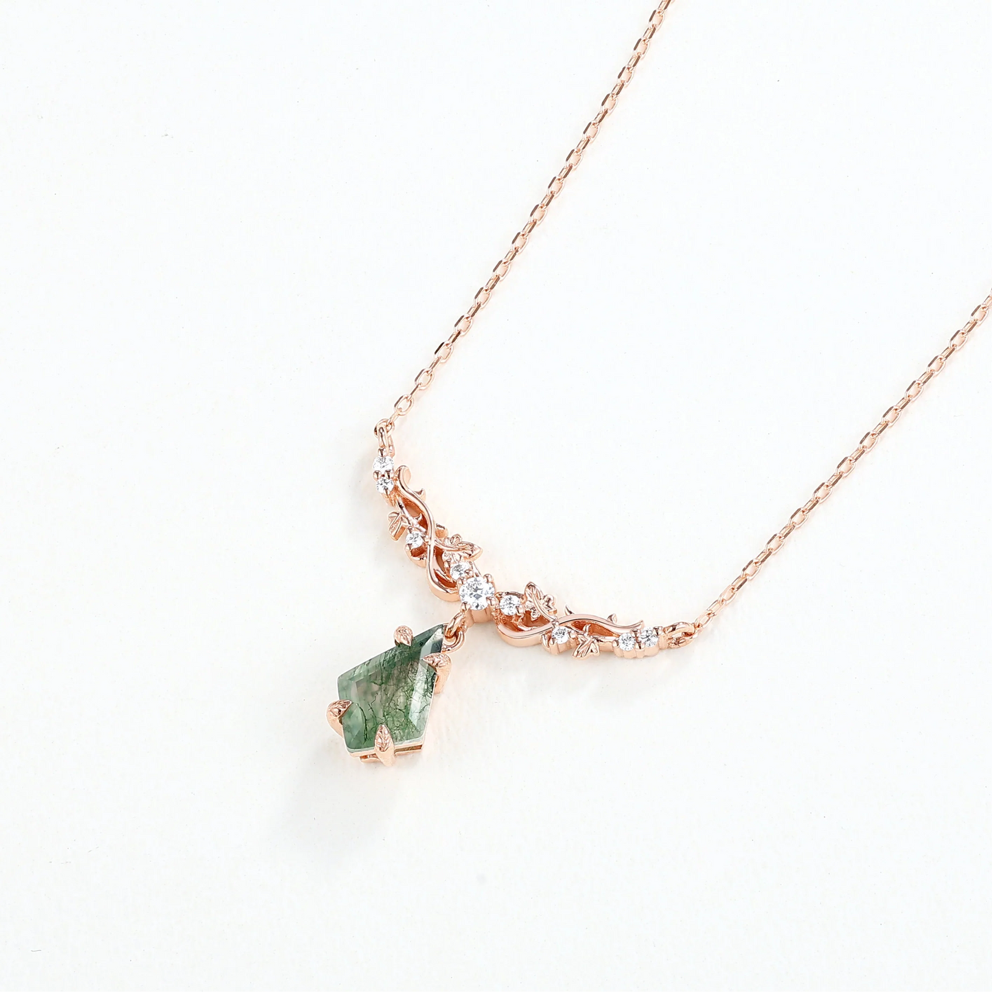 Maple Whisper Kite Cut Moss Agate Maple Leaf Necklace