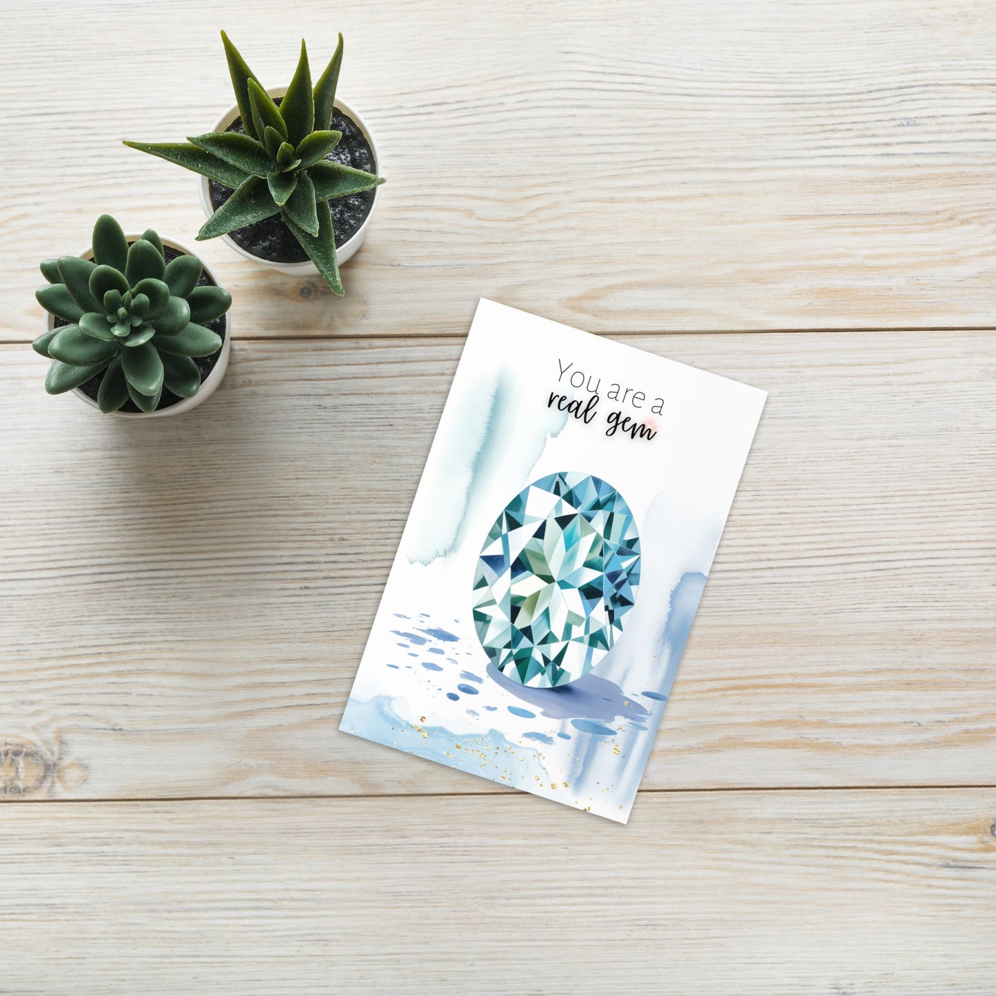 You are a real Gem | Watercolor Oval Aquamarine Greeting Card