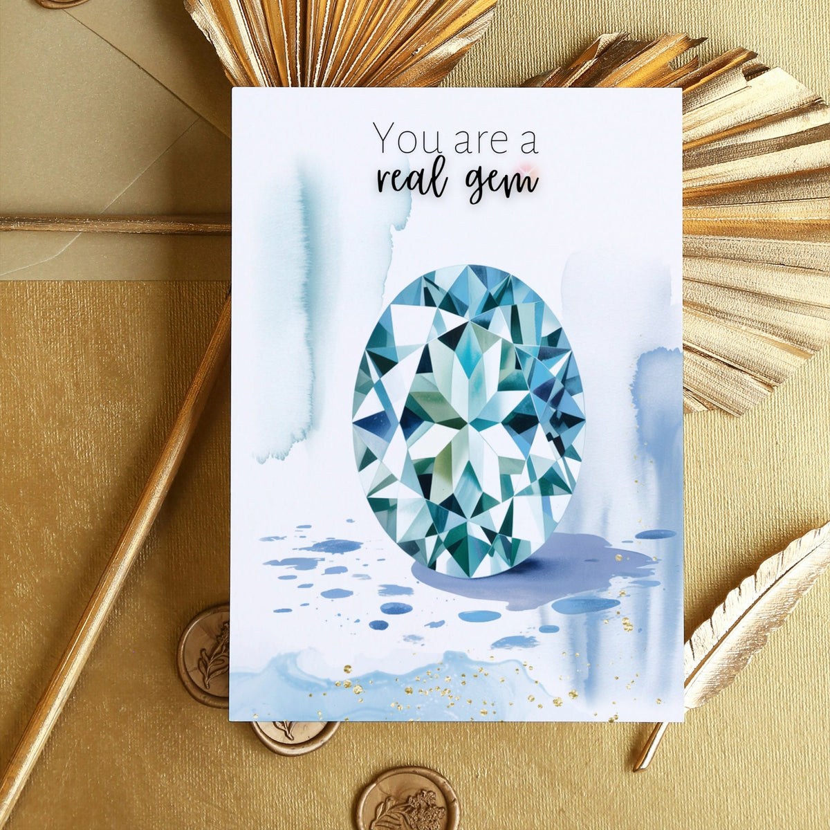 You are a real Gem | Watercolor Oval Aquamarine Greeting Card