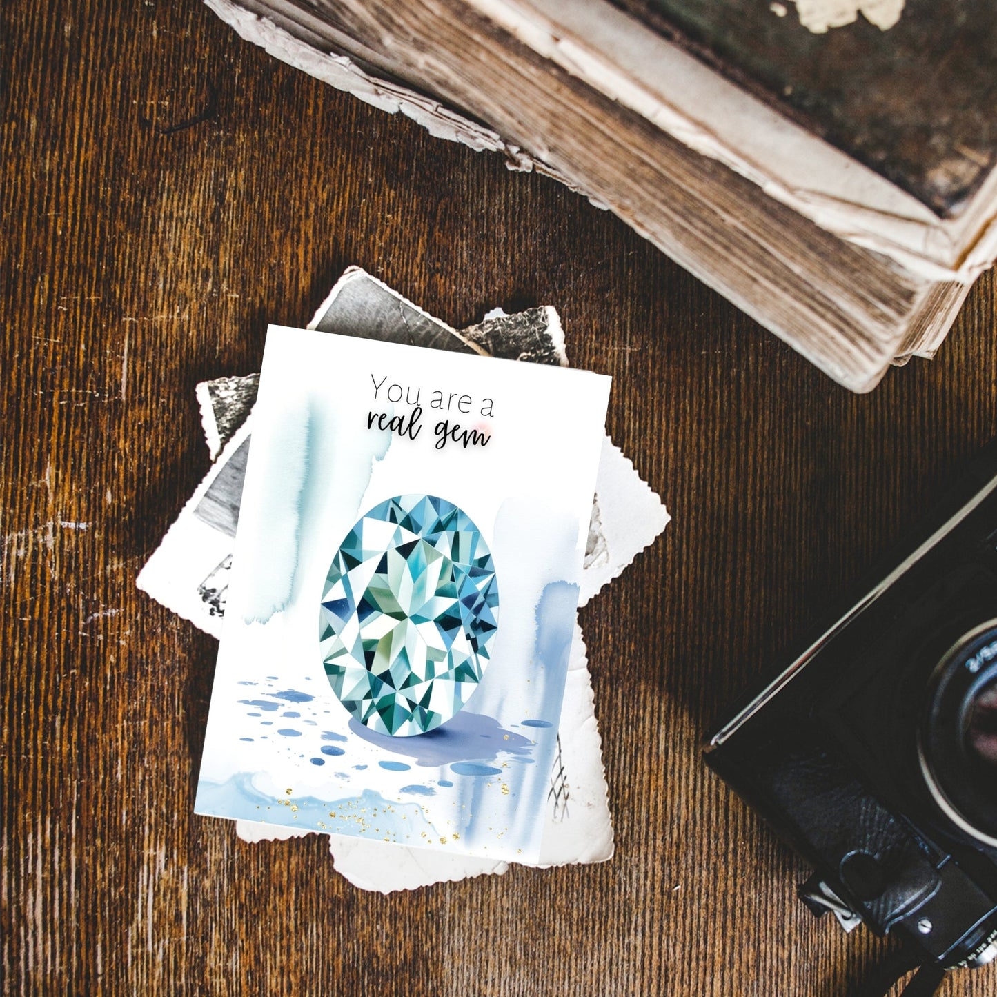 You are a real Gem | Watercolor Oval Aquamarine Greeting Card