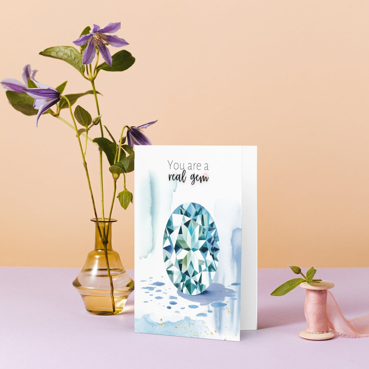 You are a real Gem | Watercolor Oval Aquamarine Greeting Card