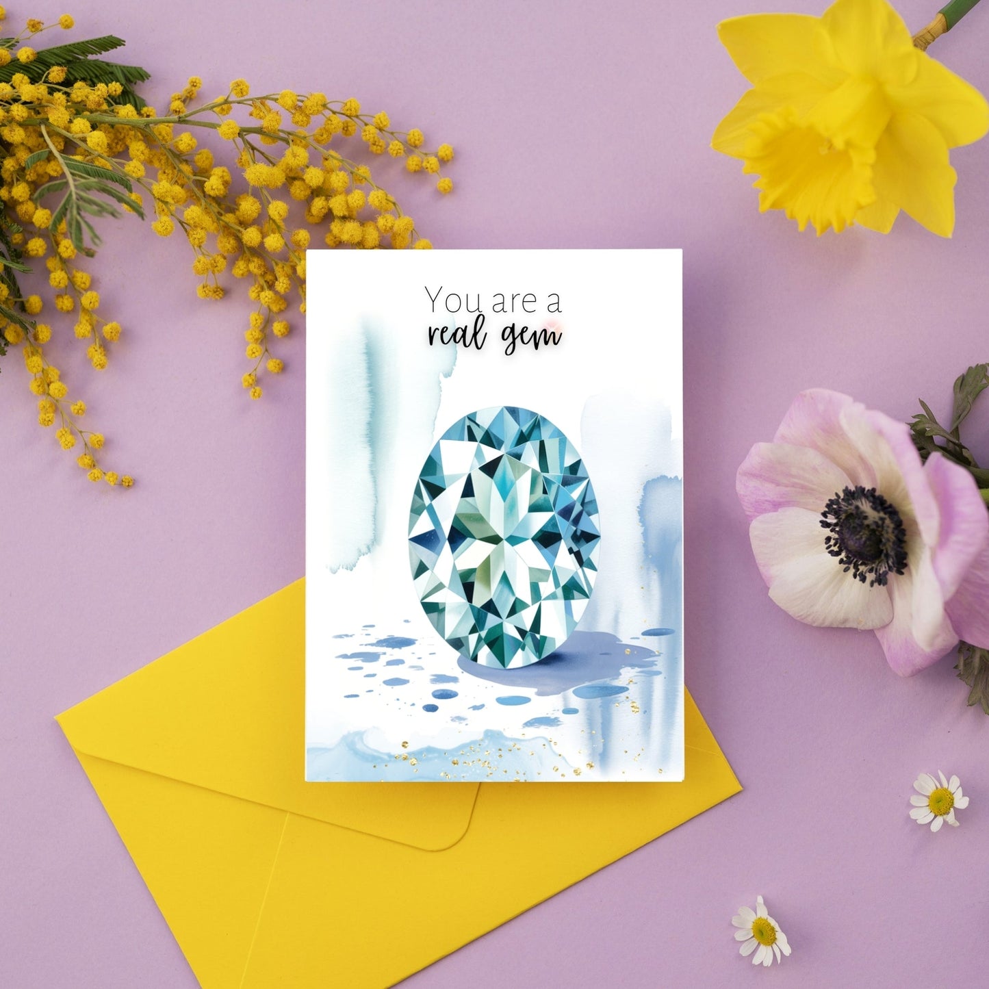 You are a real Gem | Watercolor Oval Aquamarine Greeting Card