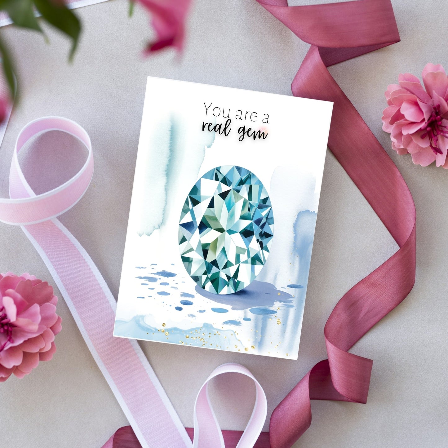 You are a real Gem | Watercolor Oval Aquamarine Greeting Card