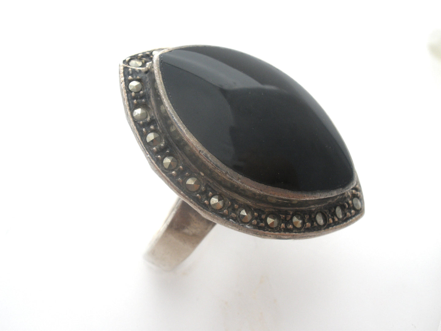 Marquis Black Onyx Ring Sterling Silver Size 7