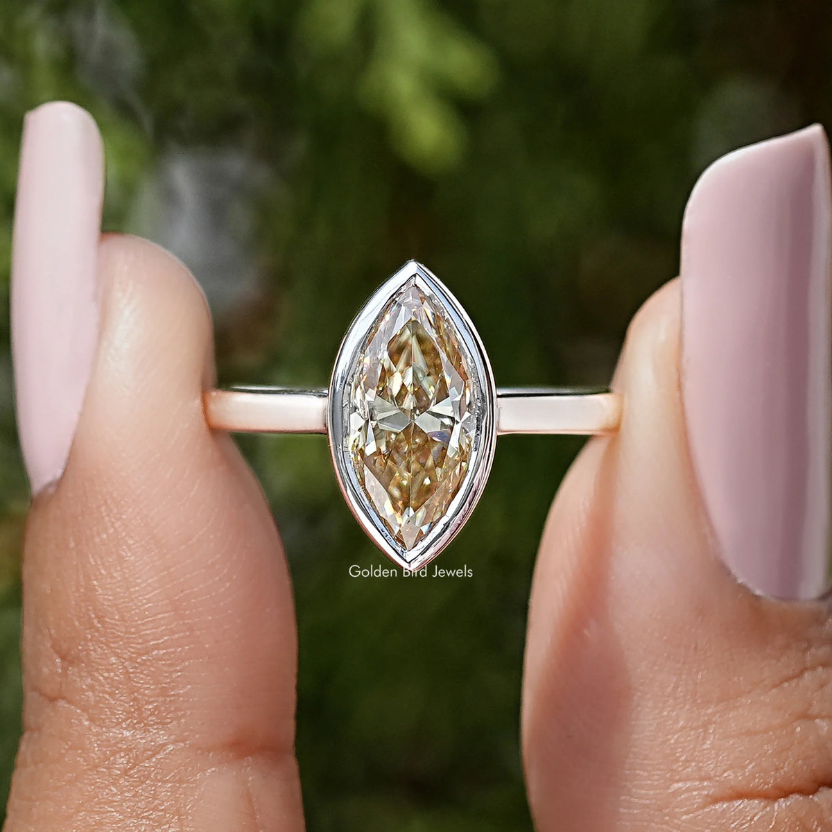 Marquise Bezel Set Moissanite Engagement Ring