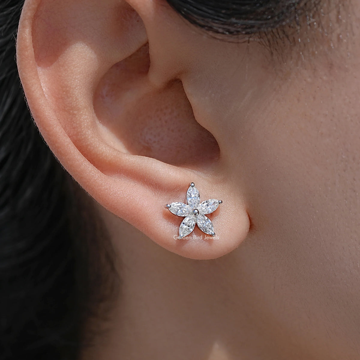 Marquise Cut Lab Grown Diamond Floral Shape Stud Earrings
