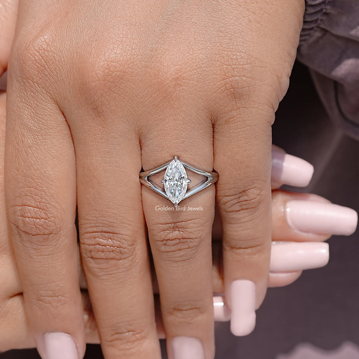 Marquise Moissanite Split Shank Wedding Ring