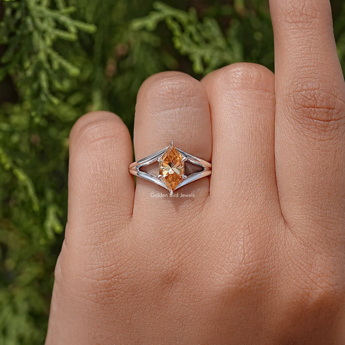 Dutch Marquise Moissanite Spilt Shank Wedding Ring