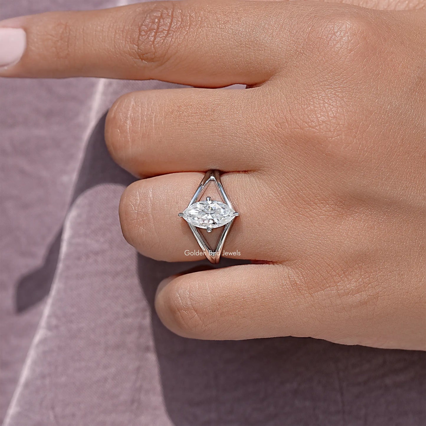 Marquise Moissanite Split Shank Wedding Ring