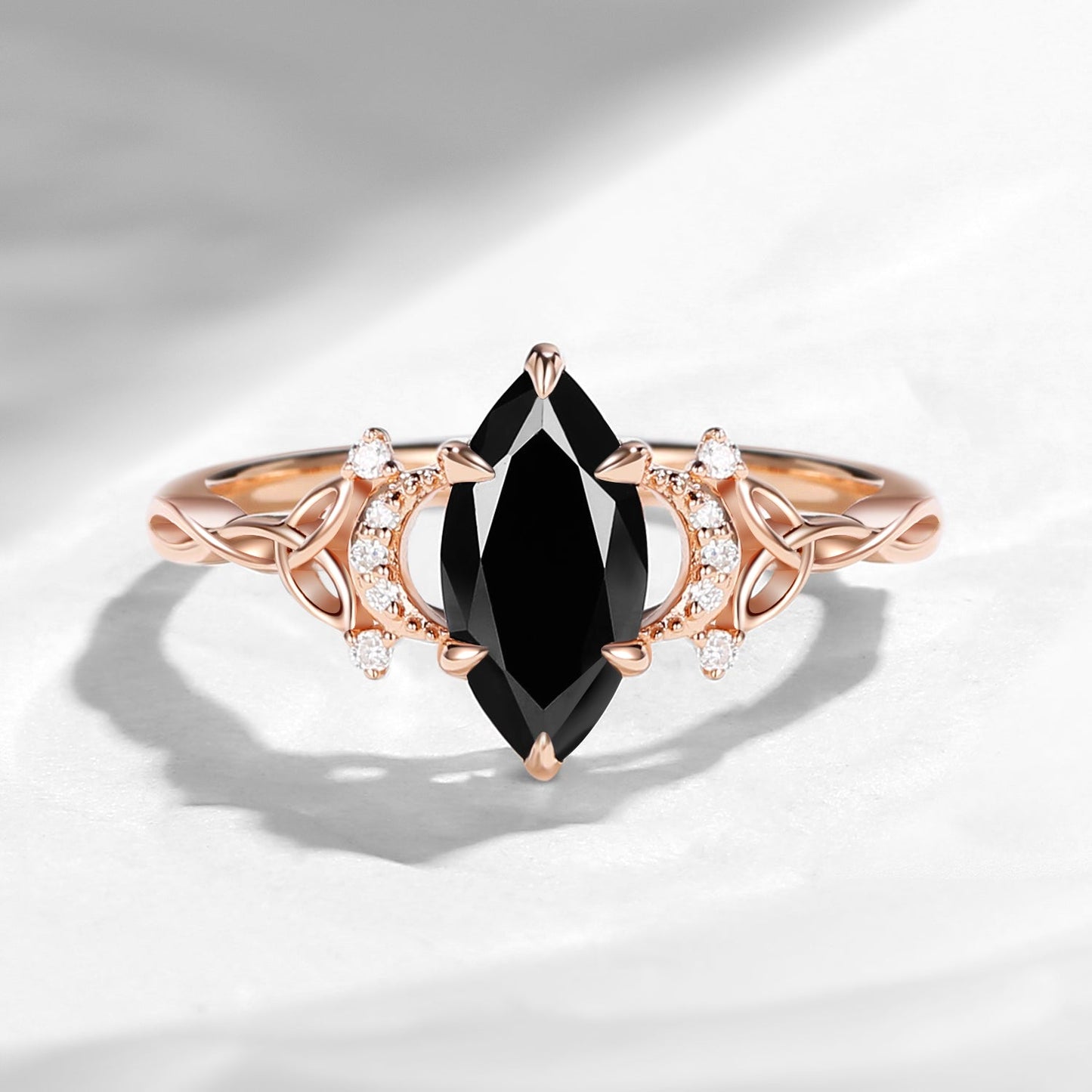 Celtic Moon - Marquise Black Moissanite Twist Engagement Ring