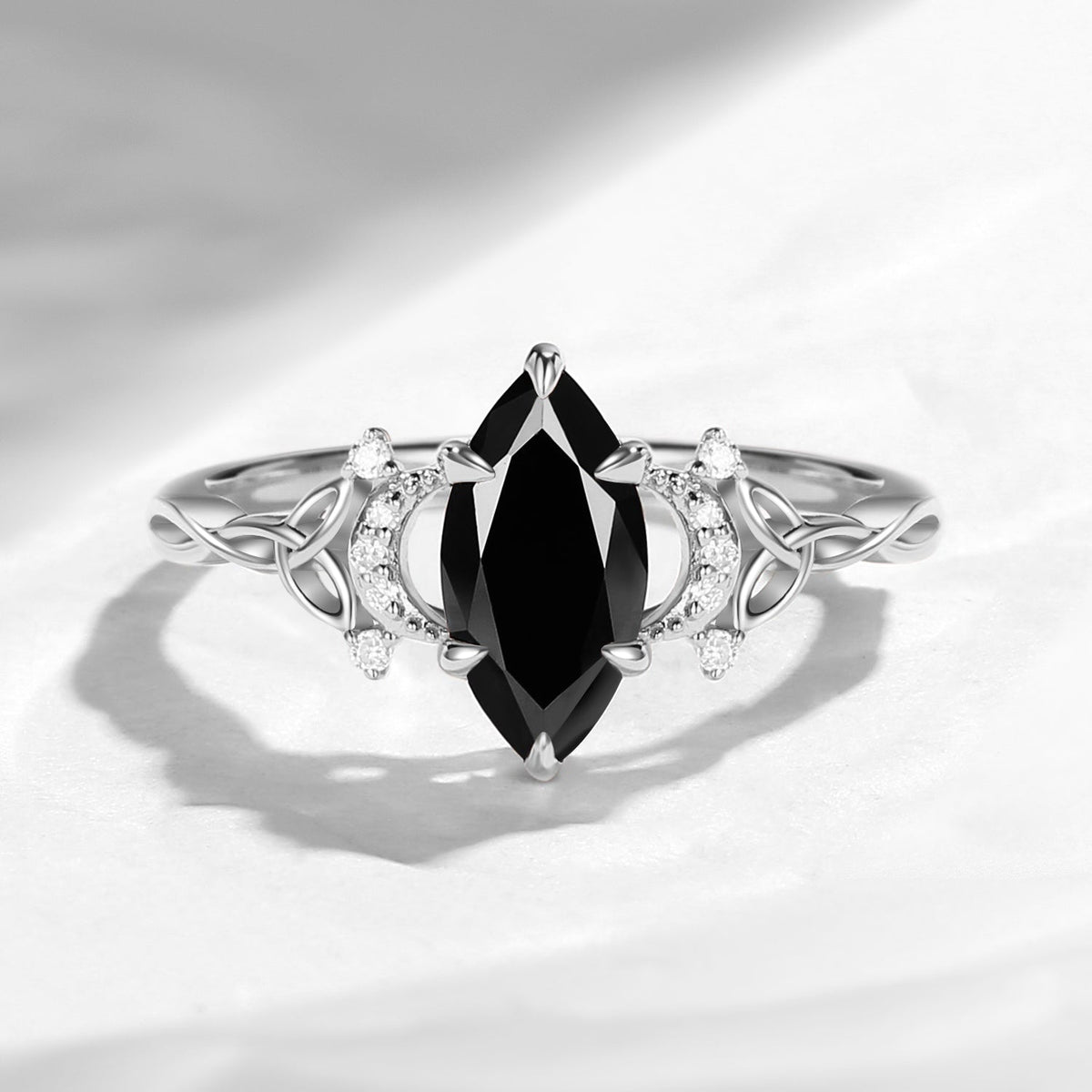 Celtic Moon - Marquise Black Moissanite Twist Engagement Ring