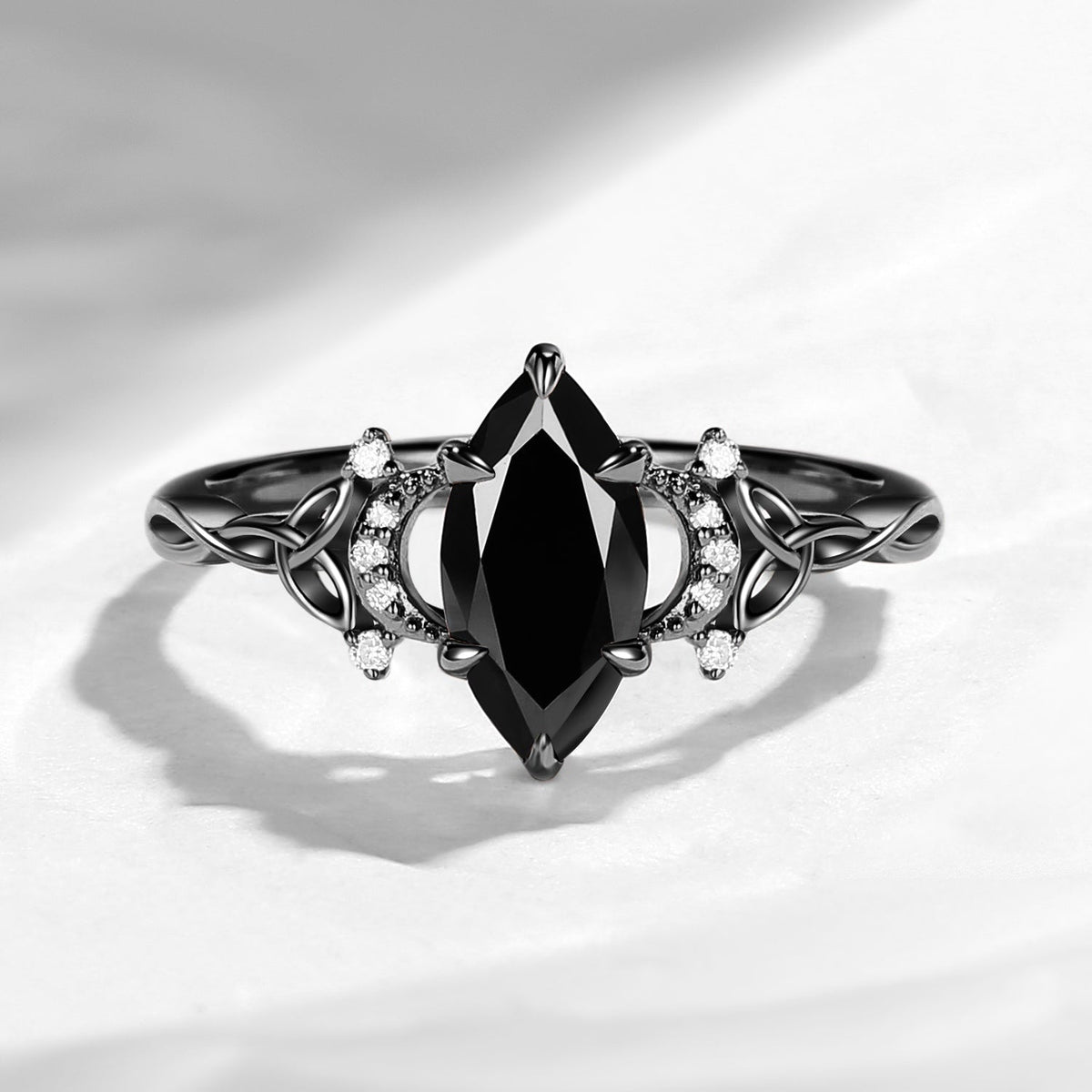 Celtic Moon - Marquise Black Moissanite Twist Engagement Ring