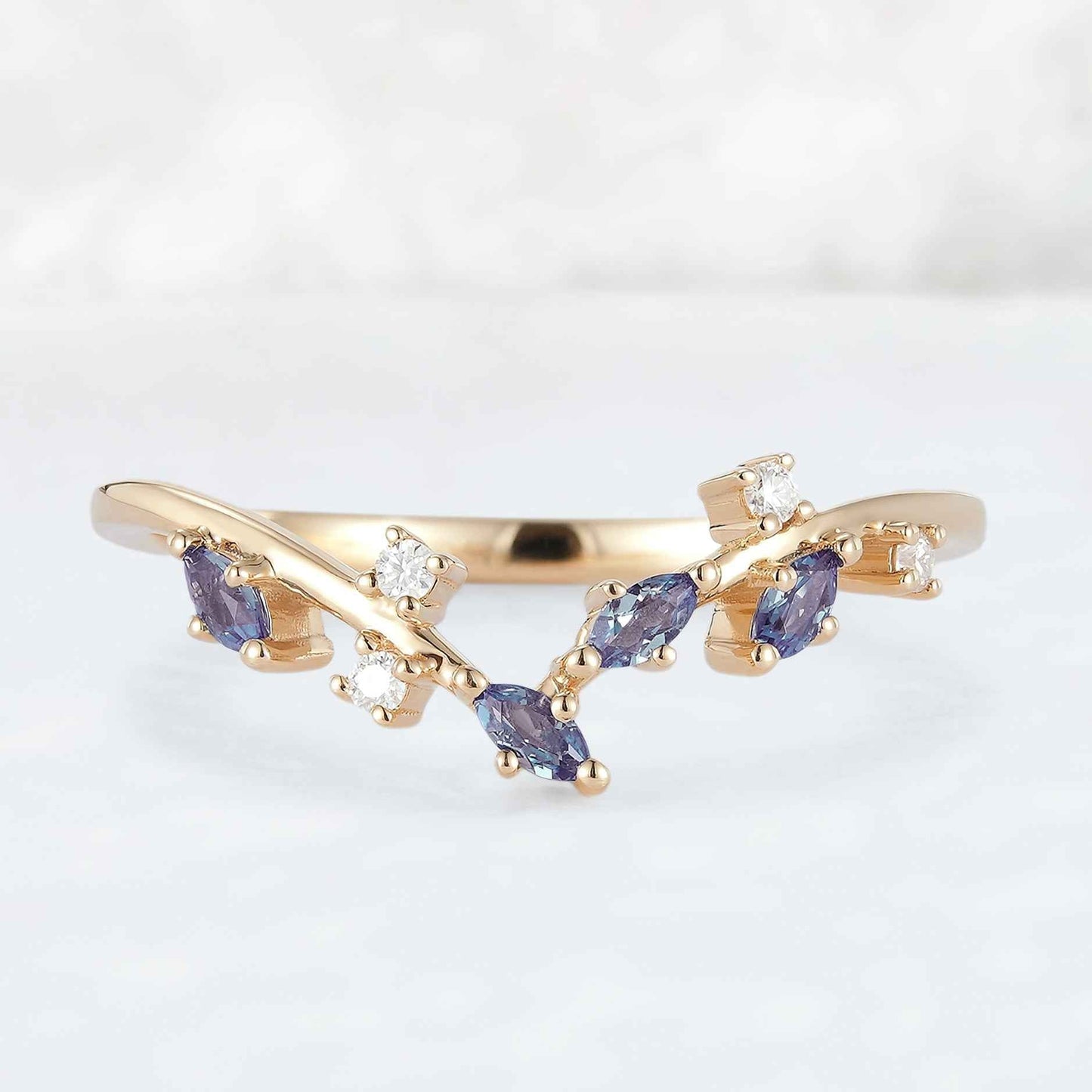 Marquise Cut Alexandrite 14k Yellow Gold Open Vine Stacking Ring